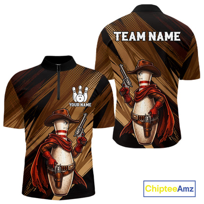 Funny Cowboy Men Bowling Jersey Gun Gunslinger Bowling Pin Shirt Personalized Bowling Team Apparel NYN4352