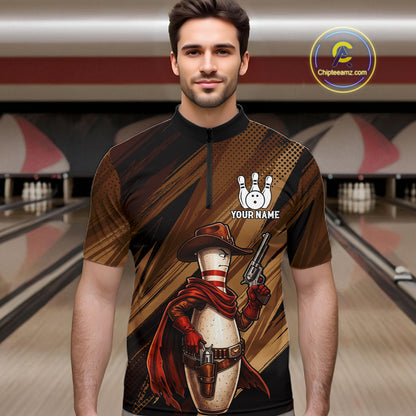 Funny Cowboy Men Bowling Jersey Gun Gunslinger Bowling Pin Shirt Personalized Bowling Team Apparel NYN4352