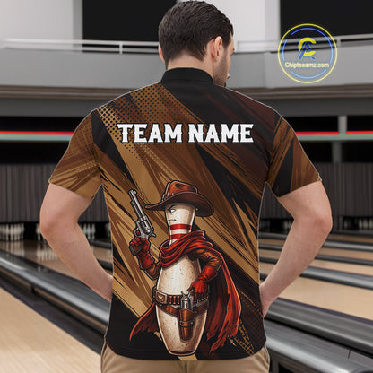Funny Cowboy Men Bowling Jersey Gun Gunslinger Bowling Pin Shirt Personalized Bowling Team Apparel NYN4352