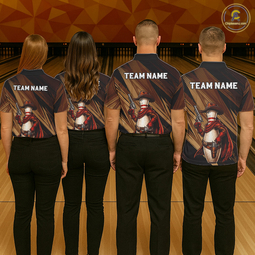 Funny Cowboy Women Bowling Jersey Gun Gunslinger Bowling Pin Shirt Personalized Bowling Team Apparel NYN4352