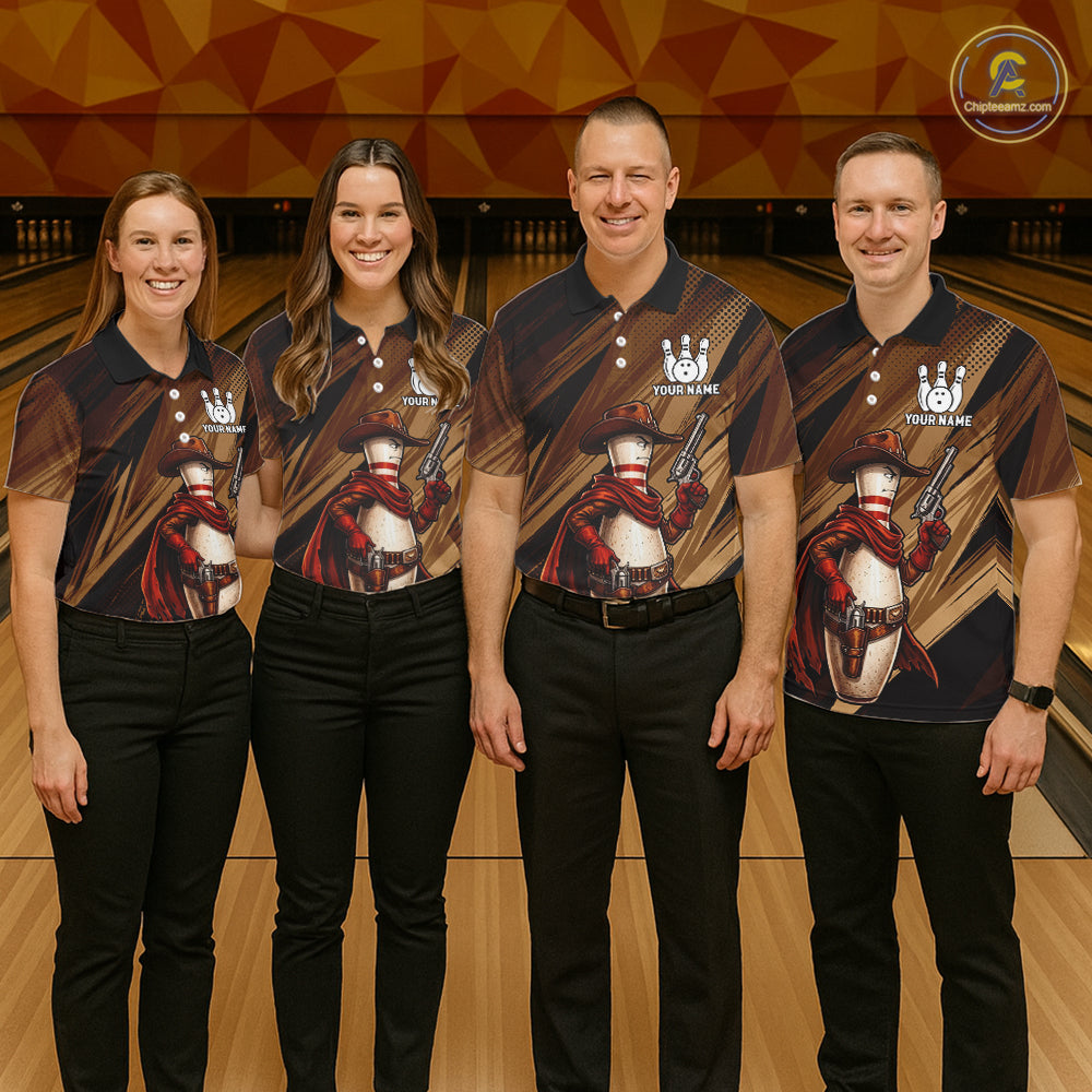 Funny Cowboy Women Bowling Jersey Gun Gunslinger Bowling Pin Shirt Personalized Bowling Team Apparel NYN4352