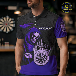 Custom Purple Grim Reaper Flame Dartboard Dart Polo Jerseys For Men Dart Shirt Gifts NYN1645