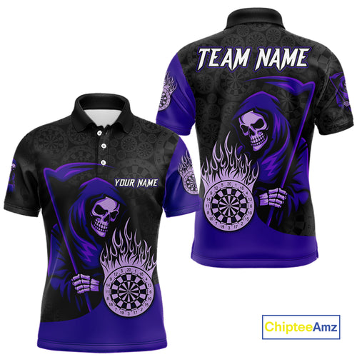 Custom Purple Grim Reaper Flame Dartboard Dart Polo Jerseys For Men Dart Shirt Gifts NYN1645