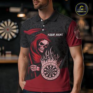 Custom Red Grim Reaper Flame Dartboard Dart Polo Jerseys For Men Dart Shirt Gifts NYN1646