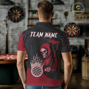 Custom Red Grim Reaper Flame Dartboard Dart Polo Jerseys For Men Dart Shirt Gifts NYN1646