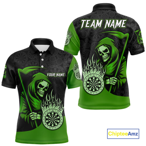 Custom Green Grim Reaper Flame Dartboard Dart Polo Jerseys For Men Dart Shirt Gifts NYN1647