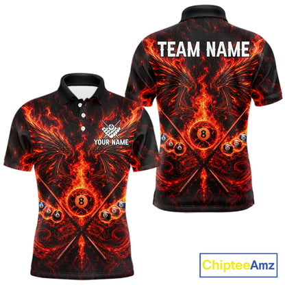 Personalized Flame Cracked 8 Ball Pool Polo Shirt For Men Custom Fire Wings Retro Billiard Team Shirt NYN4823