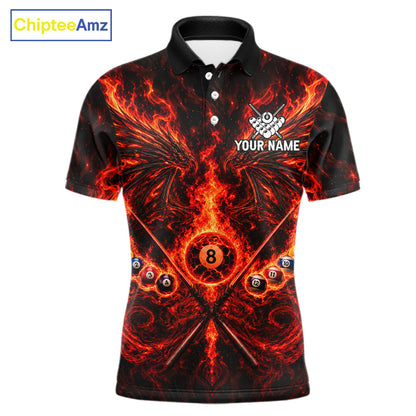 Personalized Flame Cracked 8 Ball Pool Polo Shirt For Men Custom Fire Wings Retro Billiard Team Shirt NYN4823