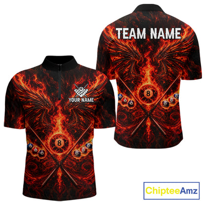 Personalized Flame Cracked 8 Ball Pool Polo Shirt For Men Custom Fire Wings Retro Billiard Team Shirt NYN4823