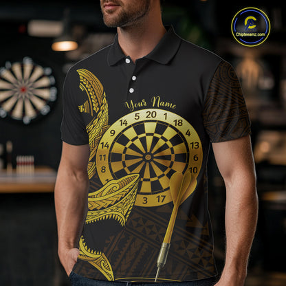 Personalized Gold Tribal Shark Custom Darts Polo Shirts For Men Tribal Dart League Jerseys NYN2183