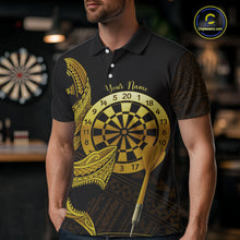 Load image into Gallery viewer, Personalized Gold Tribal Shark Custom Darts Polo Shirts For Men Tribal Dart League Jerseys NYN2183