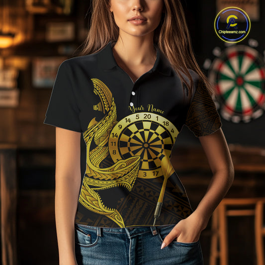 Personalized Gold Tribal Shark Custom Darts Polo Shirts For Women Tribal Dart League Jerseys NYN2183