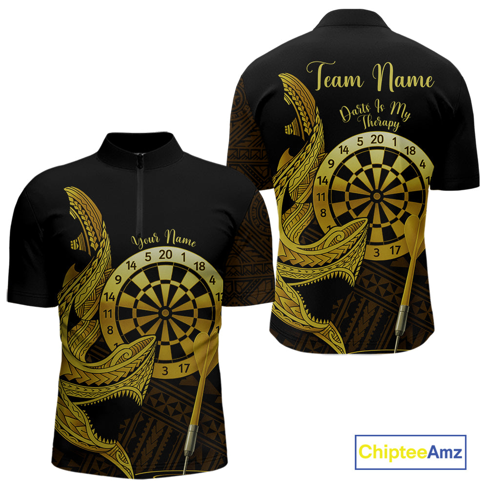 Personalized Gold Tribal Shark Custom Darts Quarter-Zip Shirts For Men Tribal Dart League Jerseys NYN2183