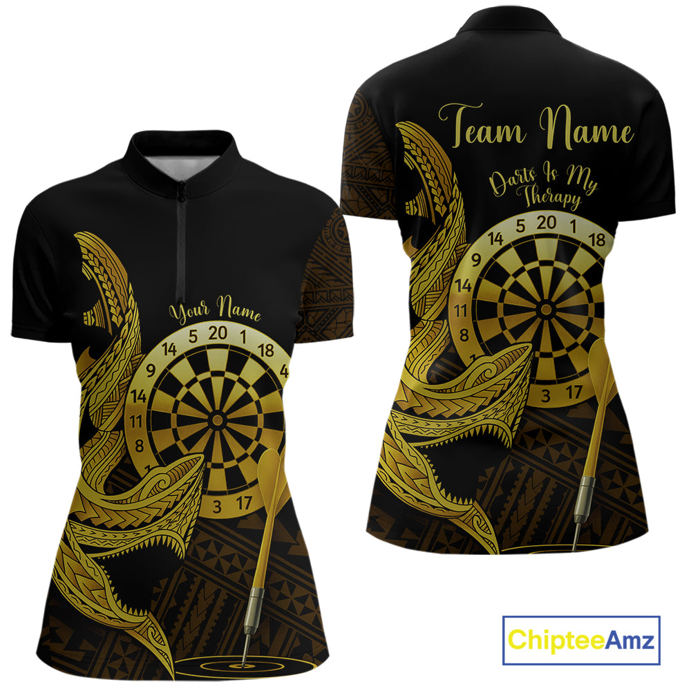 Personalized Gold Tribal Shark Custom Darts Quarter-Zip Shirts For Women Tribal Dart League Jerseys NYN2183