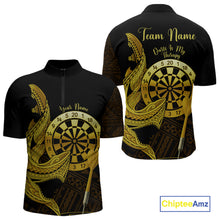 Load image into Gallery viewer, Personalized Gold Tribal Shark Custom Darts Quarter-Zip Shirts For Men Tribal Dart League Jerseys NYN2183