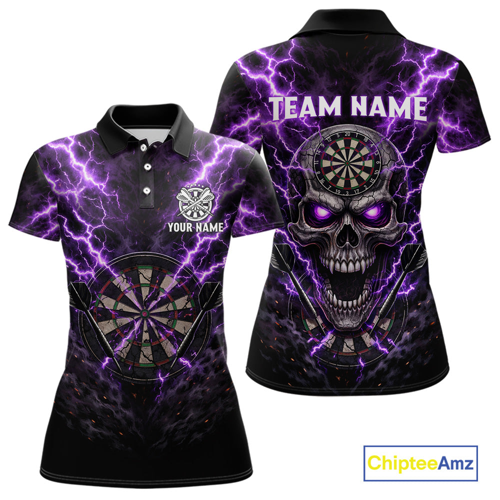 Thunder Lightning Purple Cracked Skull Dartboard Dart Polo Shirts For Women Custom Dart Team Shirts NYN2676