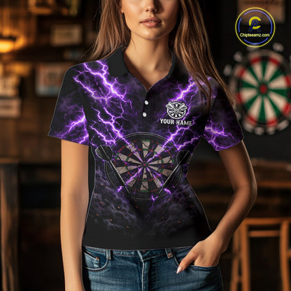 Thunder Lightning Purple Cracked Skull Dartboard Dart Polo Shirts For Women Custom Dart Team Shirts NYN2676