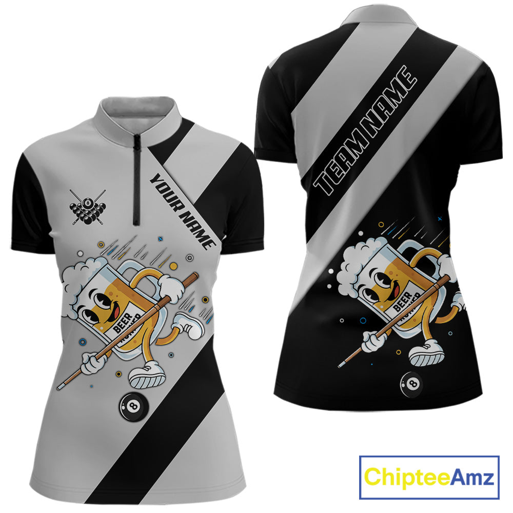 Black Grey Funny Beer Runner 8 Ball Women Billiards Shirt Personalized Pool Balls Billiard Team Names NYN2680