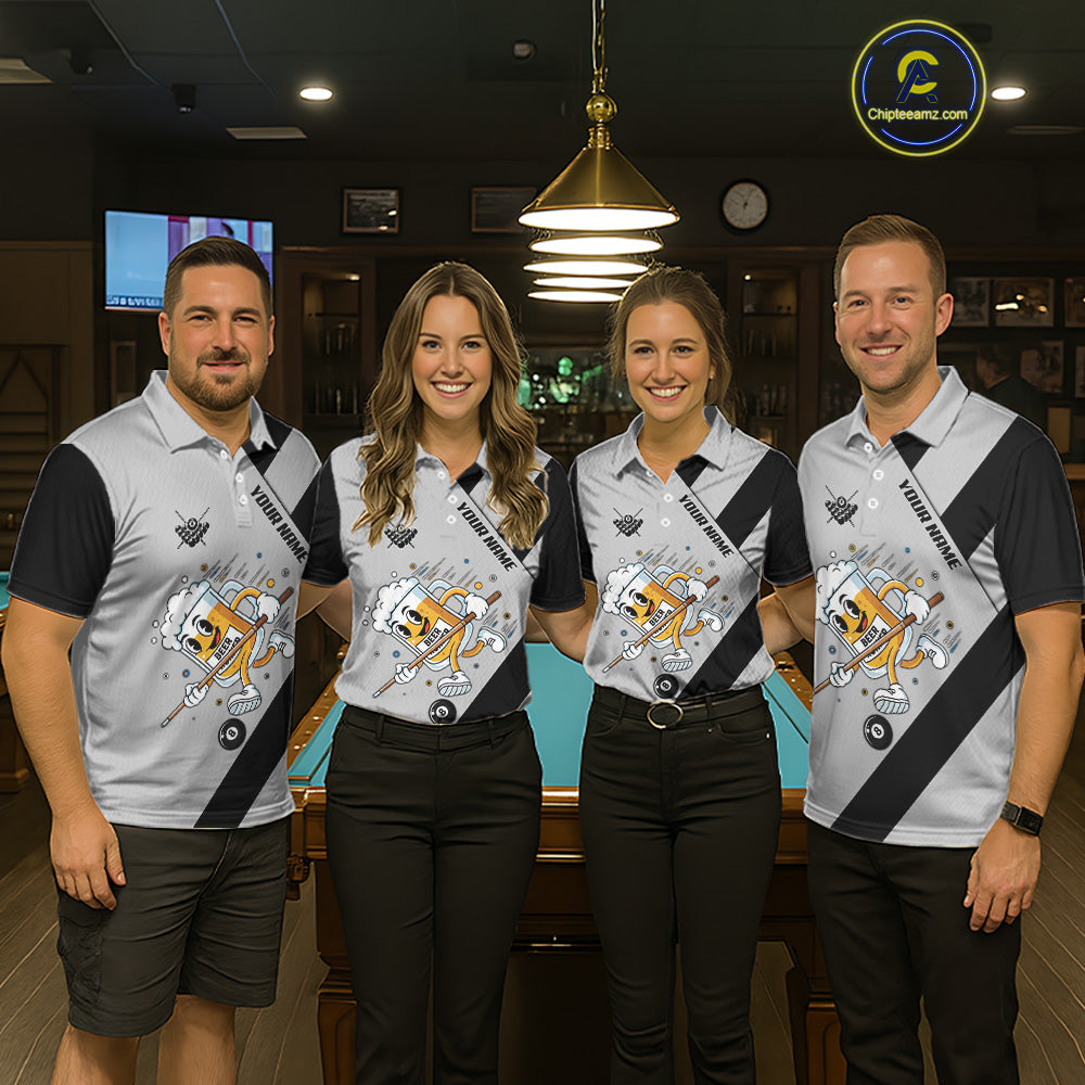 Black Grey Funny Beer Runner 8 Ball Men Billiards Shirt Personalized Pool Balls Billiard Team Names NYN2680
