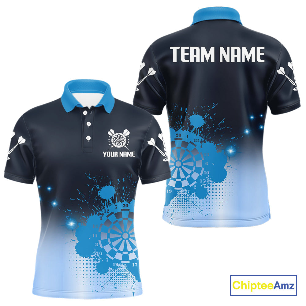 Men's Personalized Darts Shirt With Blue Gradient Splash Dartboard, Darts Jersey NYN0267