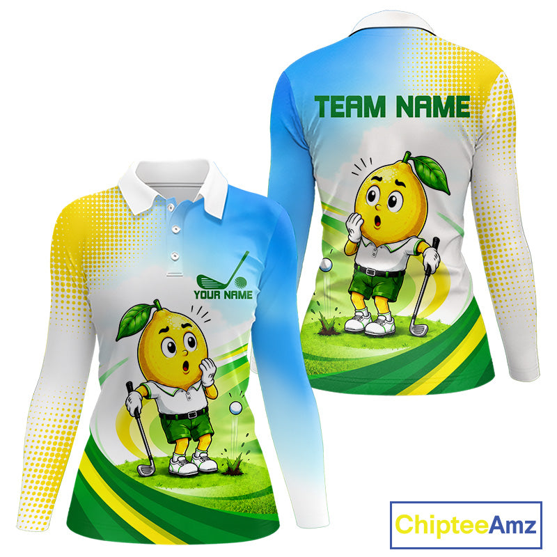 Women's funny lemon golf polo shirt mockup personalized matching couples golf shirt