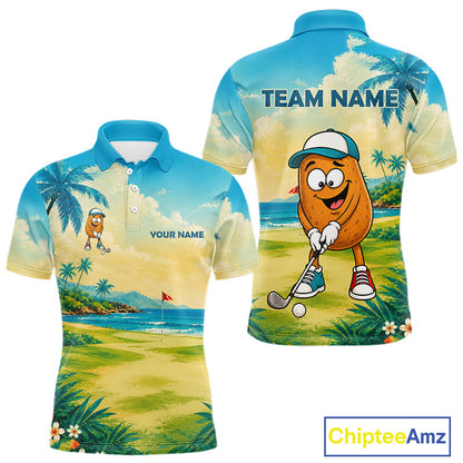 Men's funny potato golf polo shirt mockup tropical golf apparel