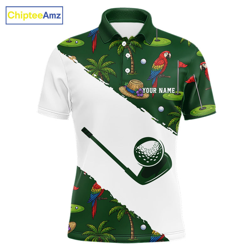 Men's parrot palm tree golf polo shirt mockup tropical golf apparel