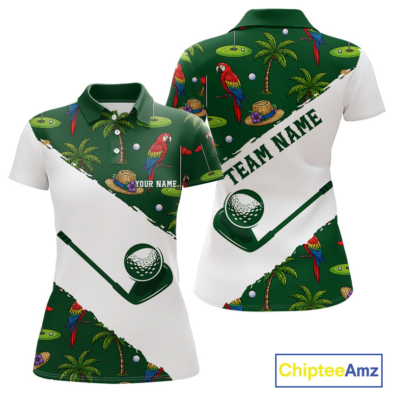 Women's parrot palm tree golf polo shirt mockup tropical golf apparel