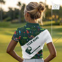 Load image into Gallery viewer, Parrot Palm Tree Pattern Golf Polo Shirts Custom Funny Golf Polos For Women, Upf Golf Shirts NYN3488