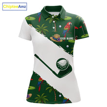 Load image into Gallery viewer, Women's parrot palm tree golf polo shirt mockup tropical golf apparel