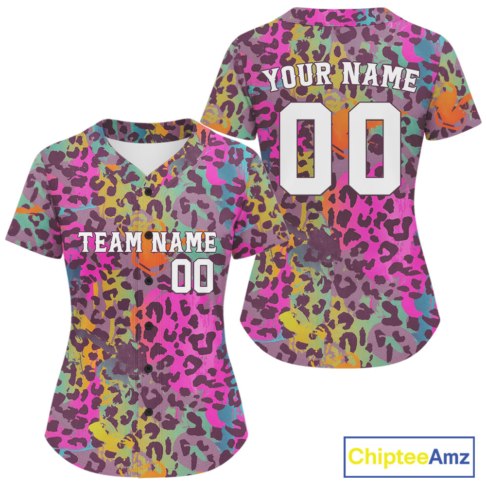 Custom Colorful Leopard Baseball Shirt For Women Graffiti Authentic Baseball Jersey NYN1390