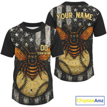Load image into Gallery viewer, Custom Black-White US Flag Bee Grunge Baseball Shirt For Men Patriotic Baseball Jersey NYN1391