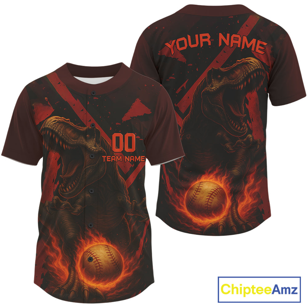 Custom Black-Red Dinosaur Flames Baseball Ball Jerseys For Men Baseball Tournament Shirt NYN1393