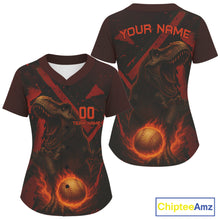 Load image into Gallery viewer, Custom Black-Red Dinosaur Flames Baseball Ball Jerseys For Women Baseball Tournament Shirt NYN1393