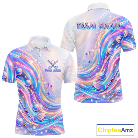 Personalized Golf Polo Shirt For Men Custom Holographic Wave Golf Jersey Colorful Golf Team Uniform NYN4456