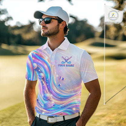 Personalized Golf Polo Shirt For Men Custom Holographic Wave Golf Jersey Colorful Golf Team Uniform NYN4456