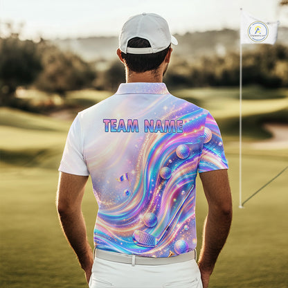 Personalized Golf Polo Shirt For Men Custom Holographic Wave Golf Jersey Colorful Golf Team Uniform NYN4456