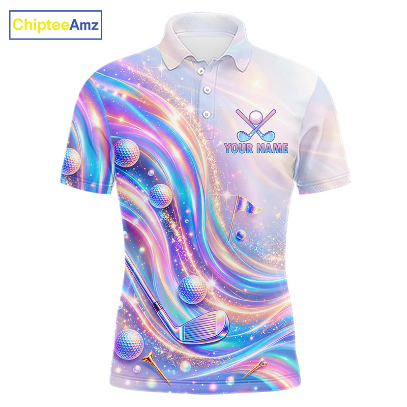 Personalized Golf Polo Shirt For Men Custom Holographic Wave Golf Jersey Colorful Golf Team Uniform NYN4456