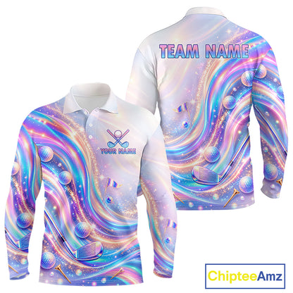 Personalized Golf Polo Shirt For Men Custom Holographic Wave Golf Jersey Colorful Golf Team Uniform NYN4456
