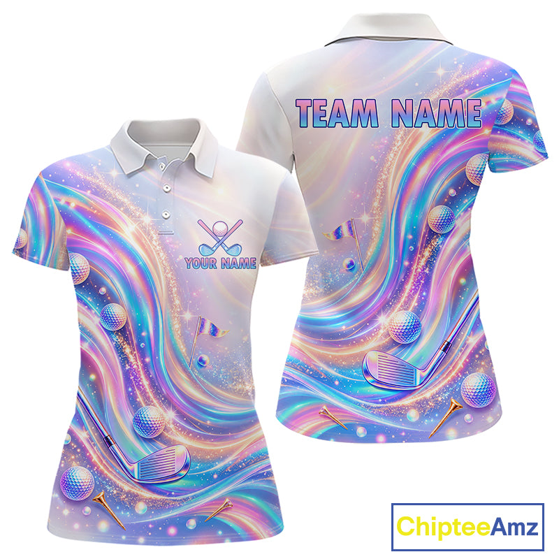 Personalized Golf Polo Shirt For Women Custom Holographic Wave Golf Jersey Colorful Golf Team Uniform NYN4456