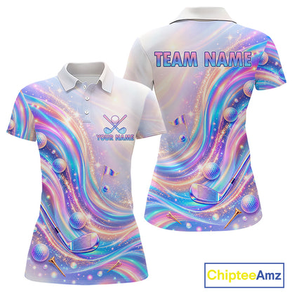 Personalized Golf Polo Shirt For Women Custom Holographic Wave Golf Jersey Colorful Golf Team Uniform NYN4456