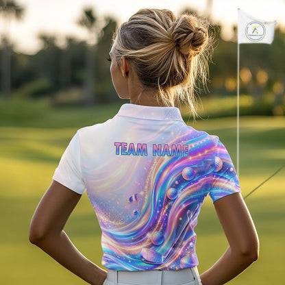Personalized Golf Polo Shirt For Women Custom Holographic Wave Golf Jersey Colorful Golf Team Uniform NYN4456