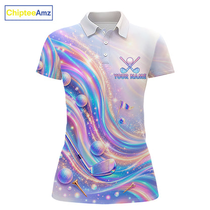 Personalized Golf Polo Shirt For Women Custom Holographic Wave Golf Jersey Colorful Golf Team Uniform NYN4456
