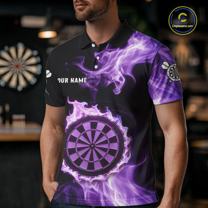 Custom Black And Purple Flames Dartboard Dart Men Polo Jerseys Outfits Dart Team Shirt NYN1661