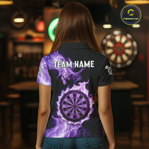 Custom Black And Purple Flames Dartboard Dart Women Polo Jerseys Outfits Dart Team Shirt NYN1661
