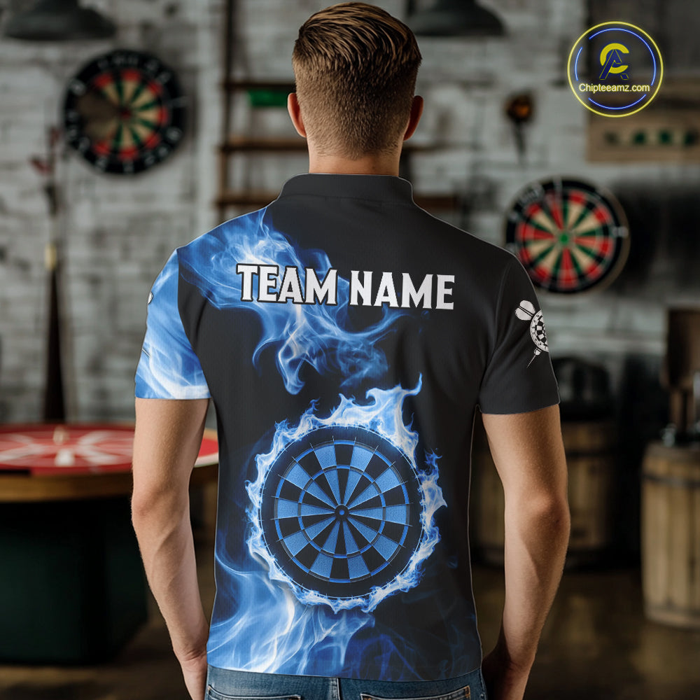 Custom Black And Blue Flames Dartboard Dart Men Polo Jerseys Outfits Dart Team Shirt NYN1663