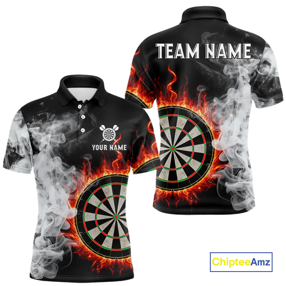 Custom White Smokes Red Flames Dartboard Dart Men Polo Jerseys Dart Team Shirt NYN1667