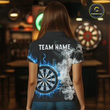Load image into Gallery viewer, Custom White Smokes Blue Flames Dartboard Dart Women Polo Jerseys Dart Team Shirt NYN1668