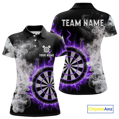 Custom White Smokes Purple Flames Dartboard Dart Women Polo Jerseys Dart Team Shirt NYN1669