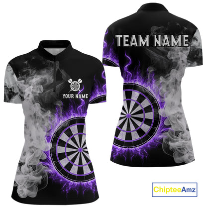 Custom White Smokes Purple Flames Dartboard Dart Women Quarter-Zip Jerseys Dart Team Shirt NYN1669